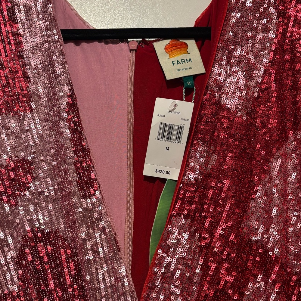 FARM Rio Pink and Red Sequin Heart Midi Dress - Picture 9 of 10